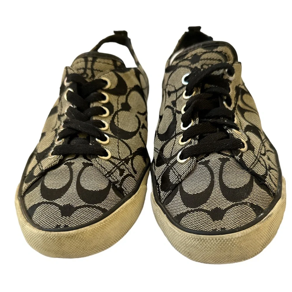 COACH Gray / Black Monogram Canvas Sneakers - Picture 3 of 7